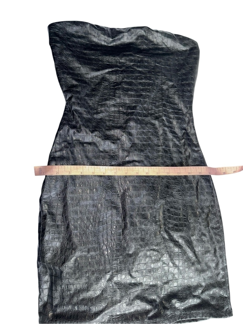 Naked wardrobe Croc Embossed Strapless Faux Leather Black Minidress Medium - Picture 6 of 9